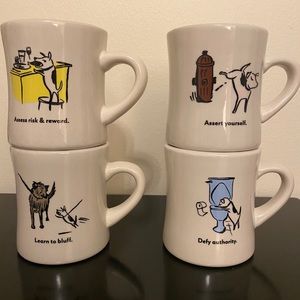 Set of four Bad Dog Wisdom mugs ceramic coffee tea
